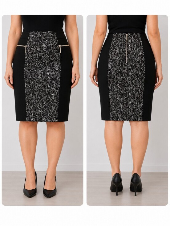 Michael Kors Dresses & Skirts - 🍈 Michael Kors Size 6 Pencil Skirt – Black & Patterned Panel – Faux Zip Pockets